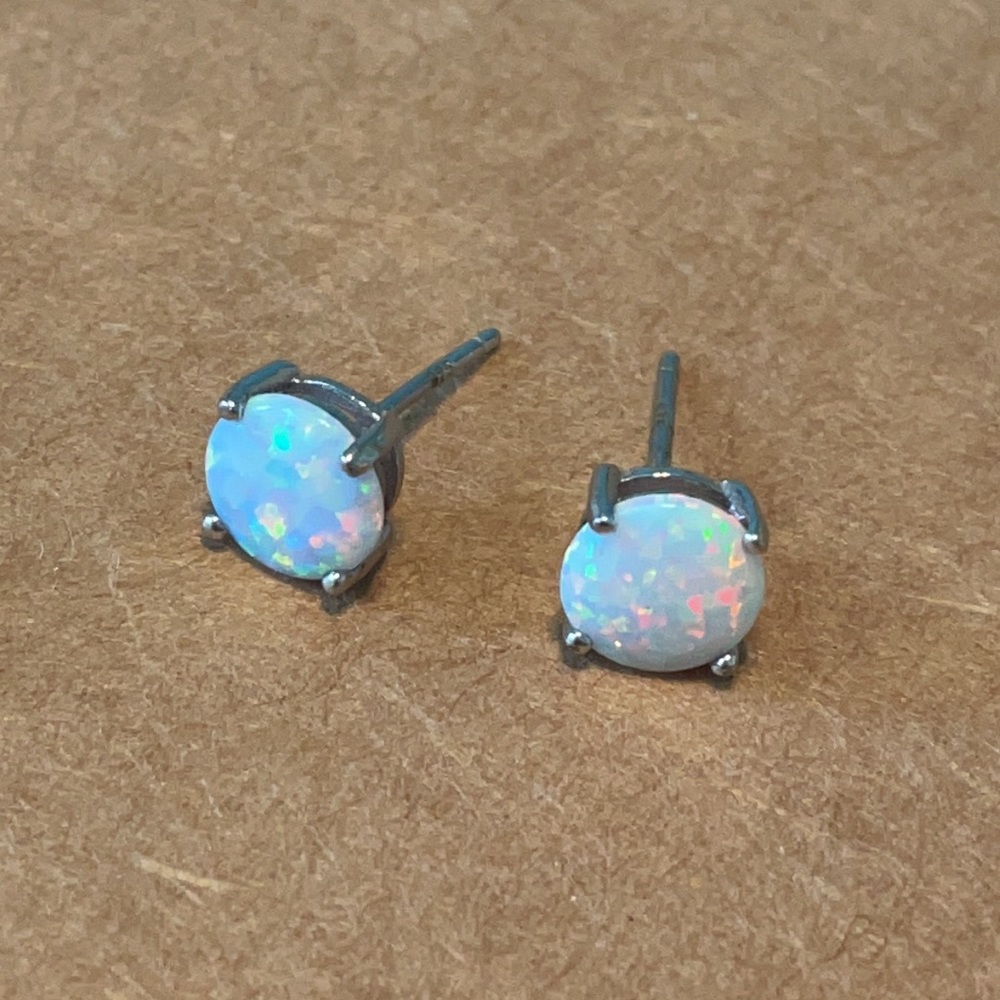Faux White Opal and Sterling Silver Studs